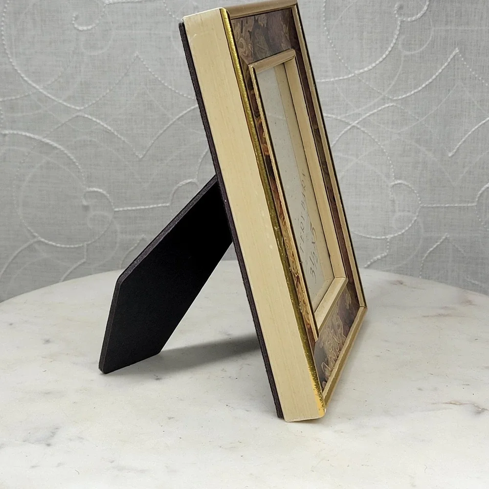 VTG Pottery Barn Picture Frame 3.5x5 Gold Trim Floral Decoupage Trim Tabletop